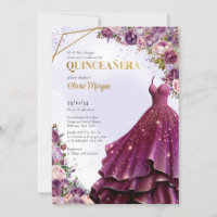 Mauve moderne et or floral forme robe longue