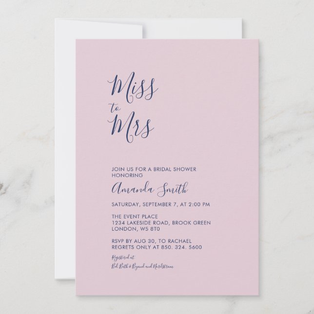 Invitation Mauve & Navy | Simple Shower de Mariage Minimalist (Devant)