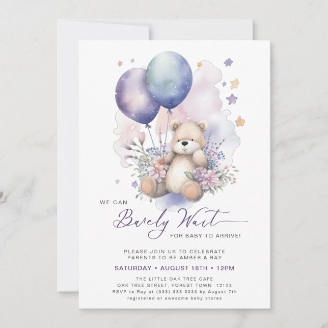 Invitation Mauve, on peut attendre le Baby shower fille (Devant)