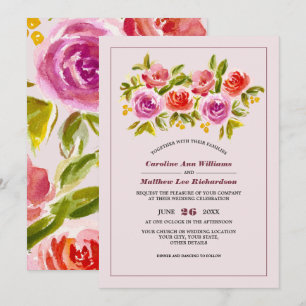 Invitation Mauve Peach Rouge Floral Mariage aquarelle