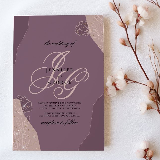 Invitation Mauve purple pink monogram initials floral wedding (Mauve purple pink monogram initials floral wedding )