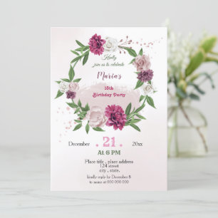 Invitation mauve rose verdure botanique couronne anniversaire