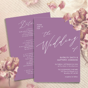 Invitation Mauve tout en un script moderne minimaliste Mariag