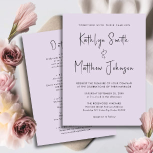 Invitation Mauve tout en un script moderne minimaliste Mariag