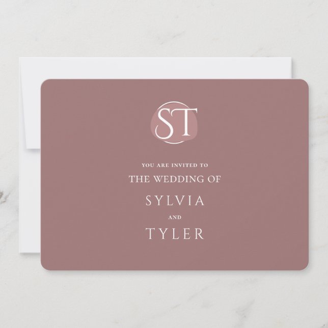 Invitation Mauve Typographie Crest Monogramme Mariage (Devant)