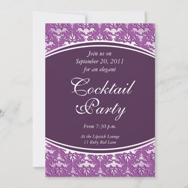 Invitation Mauve ultra élégant - Argent Embossé Damask (Devant)
