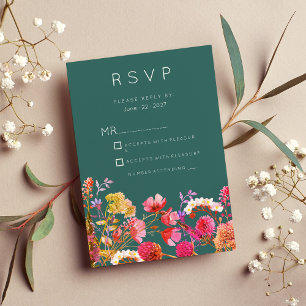 Invitation Mauve vert orange rose jaune d'été RSVP