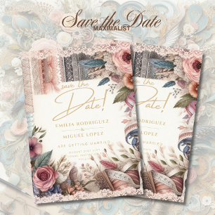 Invitation Maximaliste Enregistrer La Date Vintage Floral Scr