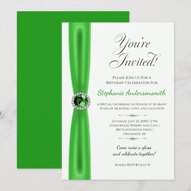 Invitation May Birthday Celebration - Green Emerald | (Devant / Derrière)