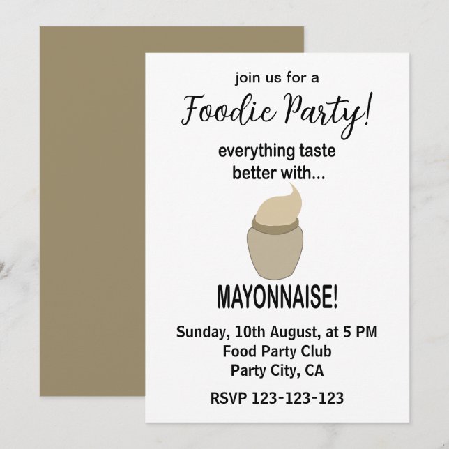 Invitation Mayonnaise Sauce Nourriture Drôle Mayonnaise (Devant / Derrière)