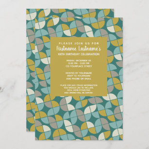 Invitation MCM Motif - funky turquoise or vert fête d'anniver