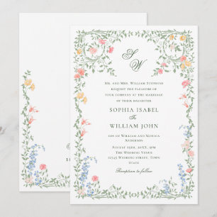 Invitation Meadow Pastel Français Rose Floral Mariage
