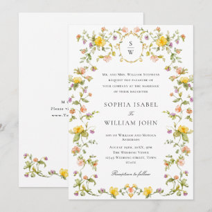 Invitation Meadow Pastel Français Rose Floral Mariage