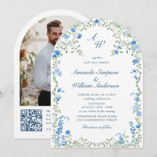 Invitation Meadow Pastel Mariage Floral français QR code Phot