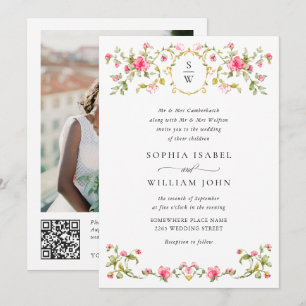 Invitation Meadow Pastel Rose Floral Mariage code QR