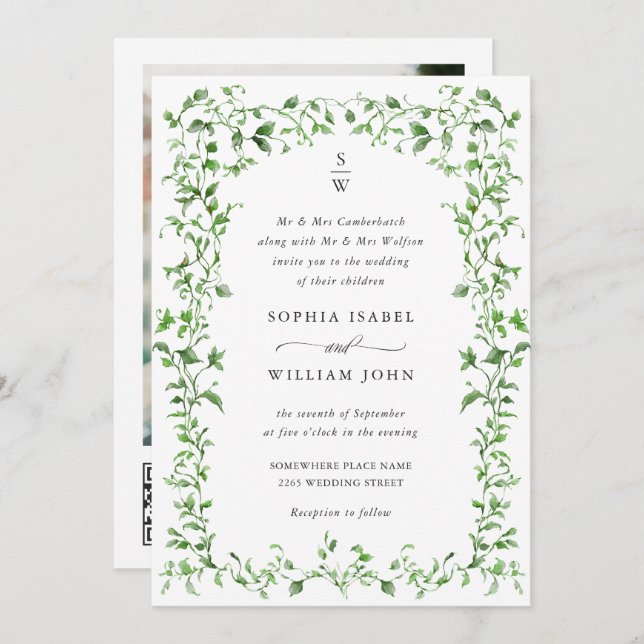 Invitation Meadow Pastel Rose Floral Mariage code QR (Devant / Derrière)