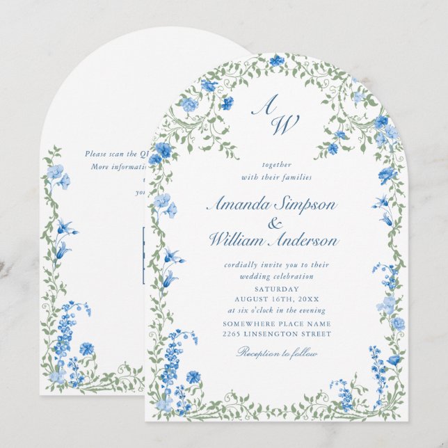 Invitation Meadow Pastel Rose Floral Mariage code QR (Devant / Derrière)