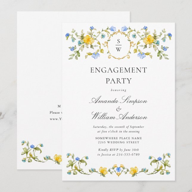 Invitation Meadow Watercolor Fleurs sauvages ENGAGEMENT PARTY (Devant / Derrière)