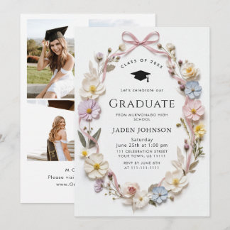 Invitation Meadow Wildflower Boho 4 Photo Graduation Party