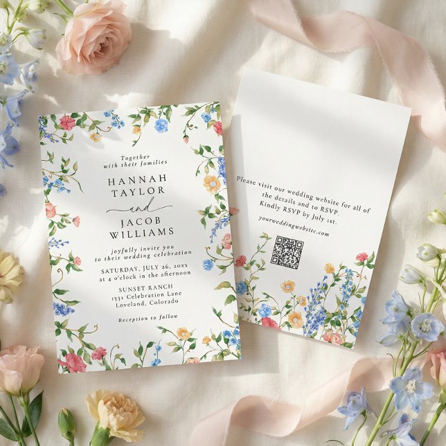 Invitation Meadow Wildflower Summer QR Code RSVP Wedding (Créateur téléchargé)