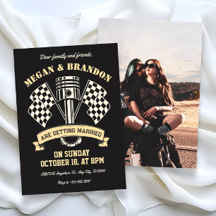 Invitation Mécanicien de course de moto rétro machine mariage