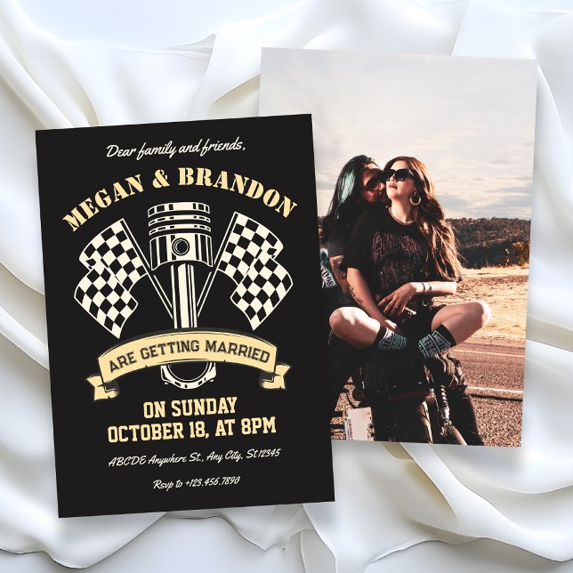 Invitation Mécanicien de course de moto rétro machine mariage (Créateur téléchargé)