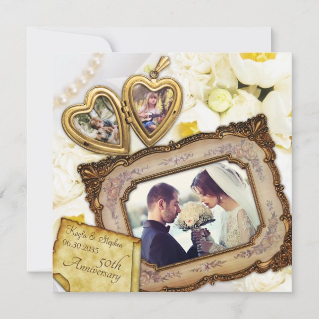 Invitation Médaillon en forme de cœur avec vos photos Cadre a (Devant)