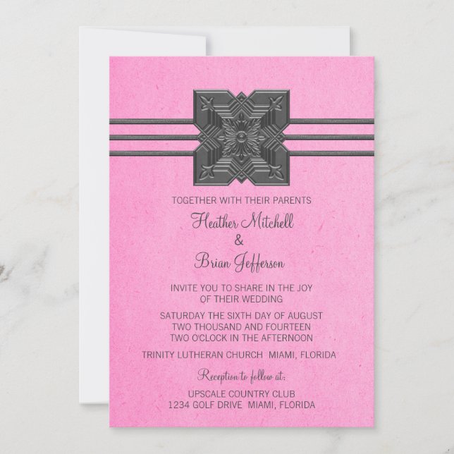 Invitation Médaillon rose Invite Mariage frontalier (Devant)
