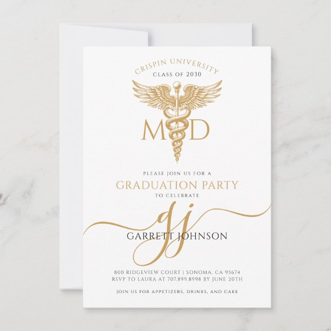 Invitation Médecin d'or moderne MD - Fête de graduation photo (Devant)