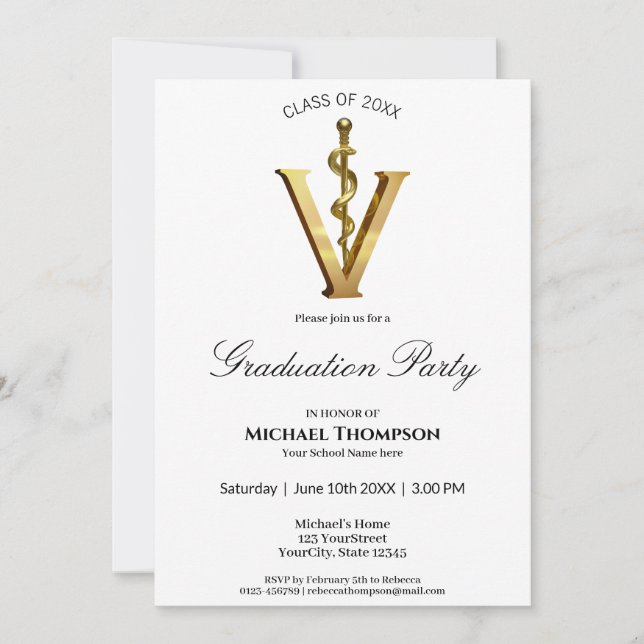 Invitation Médecine vétérinaire Gold Vet Graduation Invitatio (Devant)