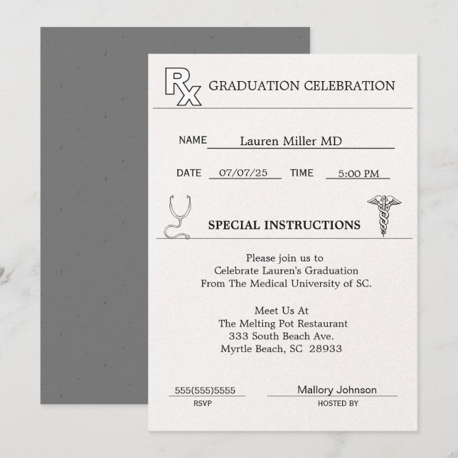 Invitation Médicale de graduation de la bande de p (Devant / Derrière)