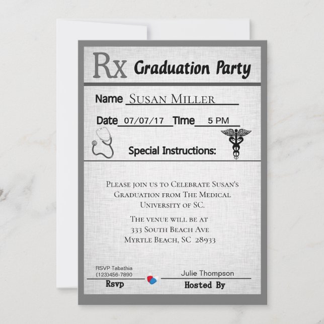 Invitation Médicale de graduation de la bande de p (Devant)