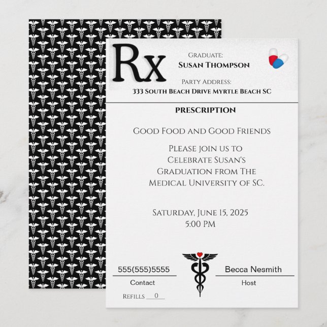 Invitation Médicale de graduation de la bande de p (Devant / Derrière)