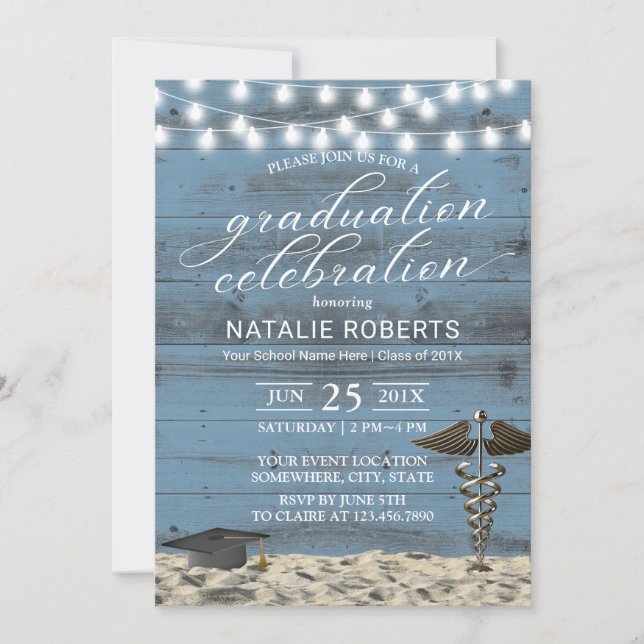 Invitation Médicale fête de graduation Rustique Dusty Blue Be (Devant)