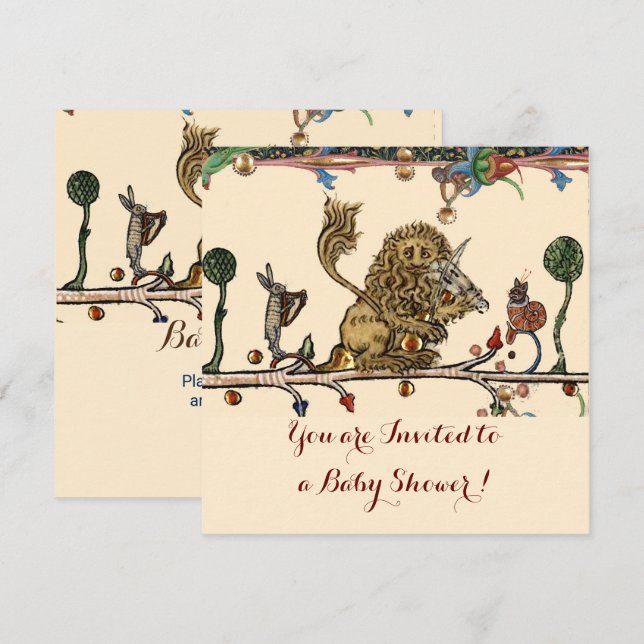 Invitation MÉDIÉVAL BESTIAIRE MUSIQUE violoniste Baby shower  (Devant / Derrière)