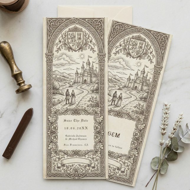 Invitation Medieval Crest Wedding Bookmark Save The Date (Créateur téléchargé)