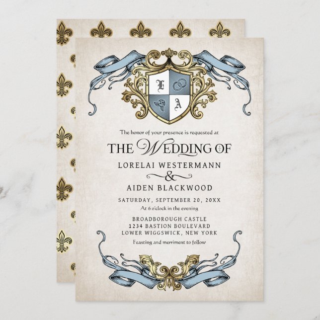 Invitation Medieval Fantasy Monogram Crest Wedding (Devant / Derrière)