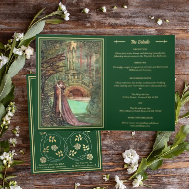 Invitation Médiéval Gold Floral Coeurs et Mariage d'épée (Créateur téléchargé)