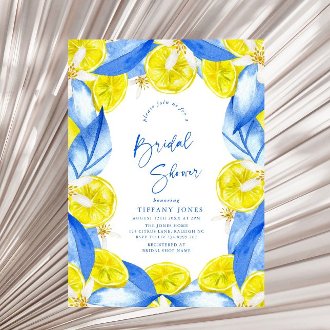 Invitation Mediterranean Blue Yellow Lemons Bridal Shower (Créateur téléchargé)