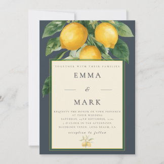 Invitation Mediterranean Lemon with QR Code | Charcoal Blue