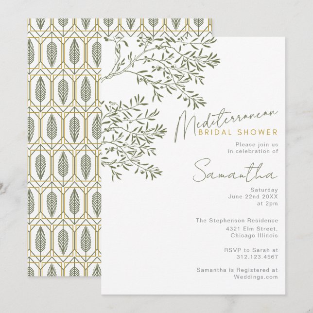 Invitation Mediterranean Olive Branch Bridal Shower (Devant / Derrière)