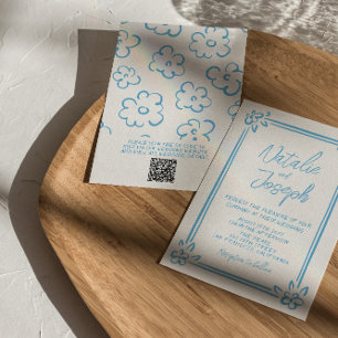 Invitation Méditerranée Bleu dessiné Italie QR Code Mariage