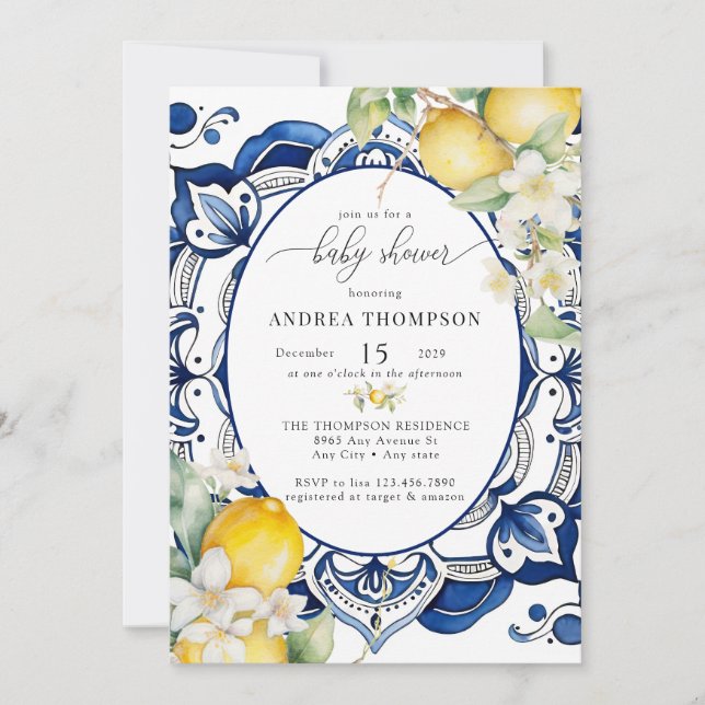 Invitation Méditerranée | Citrus citron | Baby shower Invitat (Devant)