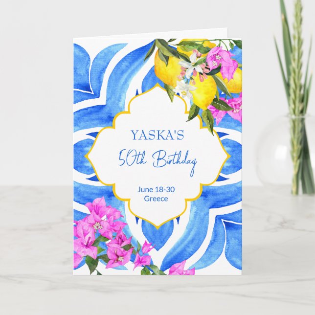 Invitation Méditerranée Majolica tuiles citrons fête d'annive (Devant)