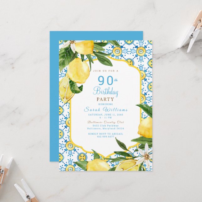 Invitation Méditerranéenne Colorée 90e fête d'anniversaire (Devant/Arrière en situation)