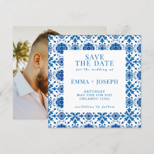 Invitation Méditerrannée moderne bleu "Sauvez la date"