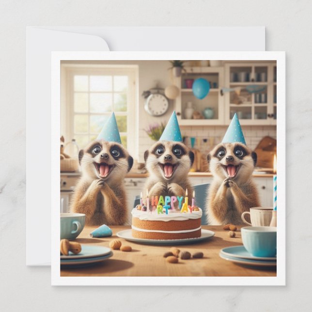 Invitation Meerkats excités célébrant l'anniversaire avec du  (Devant)