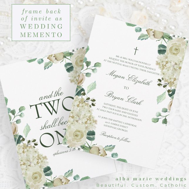 Invitation Megan Elegant Green & Cross Mariage catholique (Créateur téléchargé)