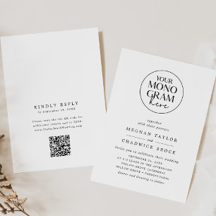 Invitation MEGHAN Monogramme noir blanc QR Code Mariage uniqu