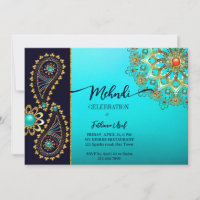 Mehndi bleu turquoise or bijoux cachemire invitati